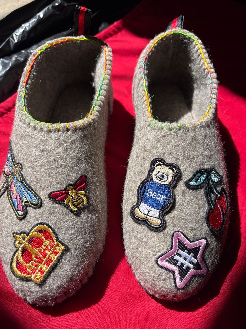 Handmade new Gray Felt Patch Slip-On Women’s Slippers